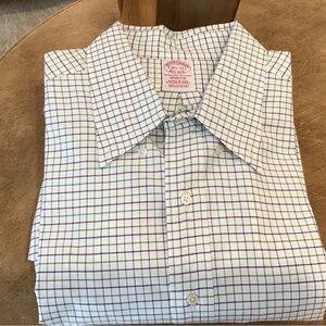 Brooks Bros tattersall blue/green/black/white button-down Oxford Cloth shirt